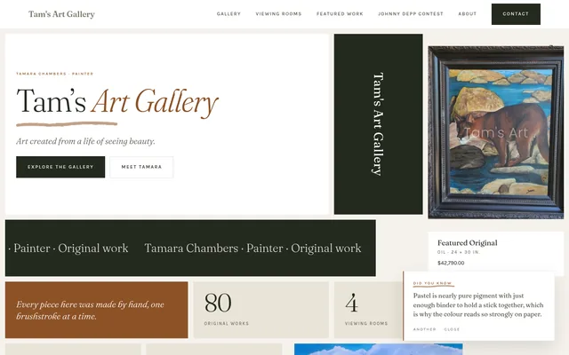 Homepage of a art gallery website we built