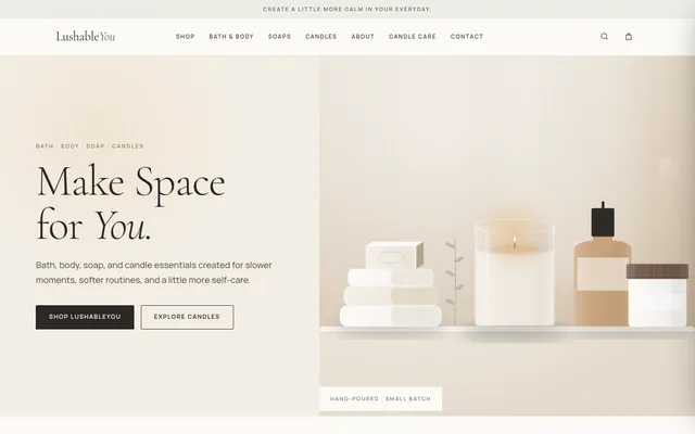 Homepage of a bath and body shop website we built