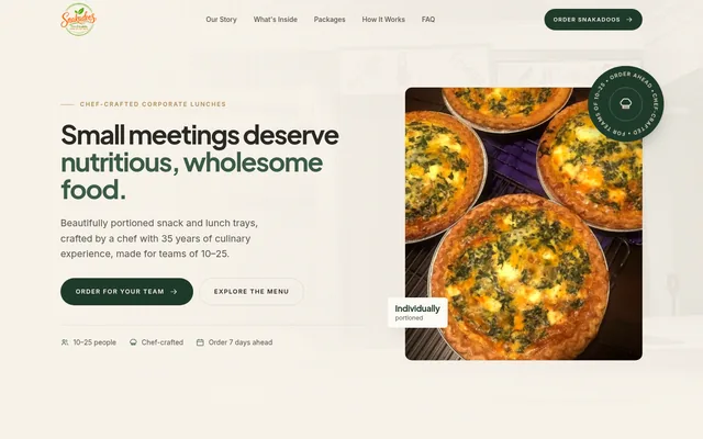 Homepage of a catering company website we built