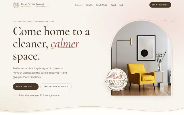 Homepage of a cleaning service website we built