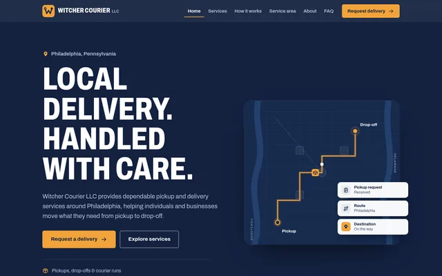Homepage of a courier service website we built