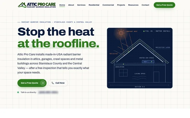 Homepage of a insulation contractor website we built