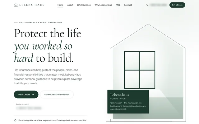 Homepage of a insurance agency website we built