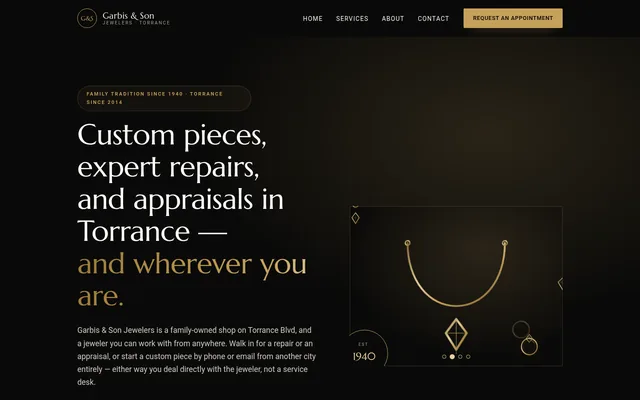 Homepage of a jewelry store website we built