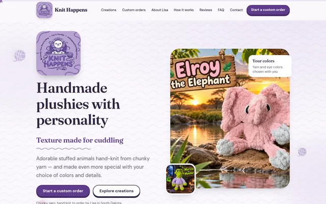 Homepage of a knitting shop website we built