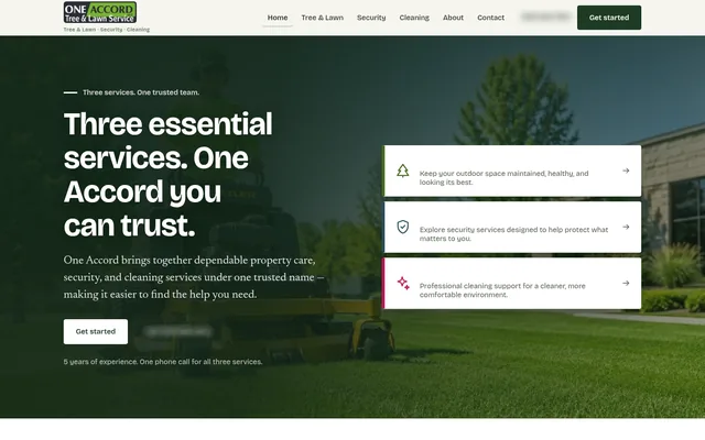 Homepage of a lawn and tree service website we built
