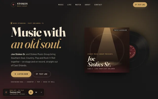 Homepage of a music group website we built