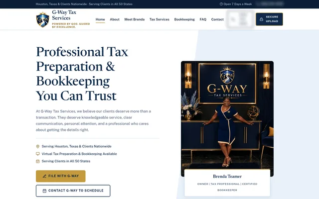 Homepage of a tax preparer website we built
