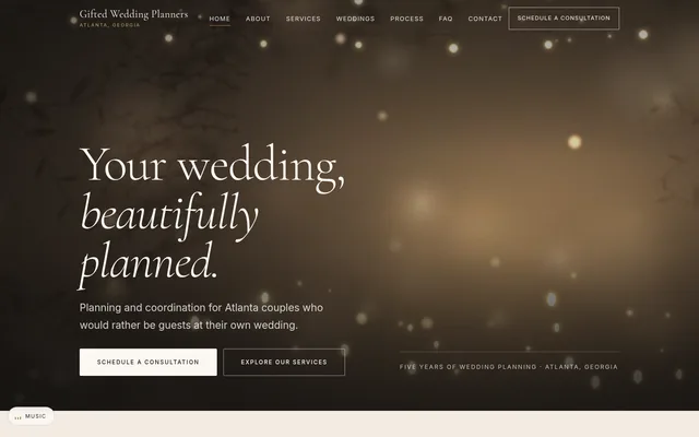 Homepage of a wedding planner website we built
